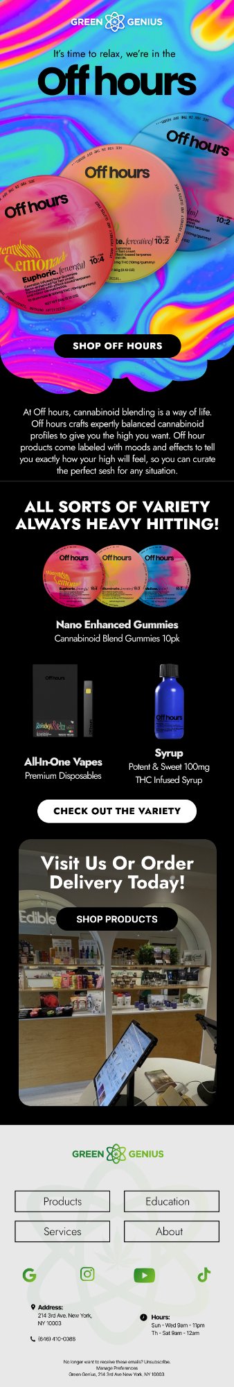 Off Hours cannabis email campaign