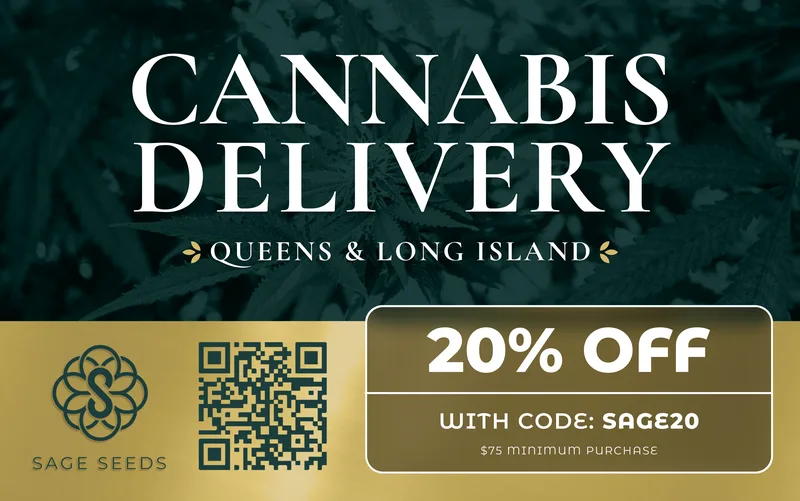 Brooklyn dispensary cannabis delivery EDDM mailer with 20% off code and QR ordering