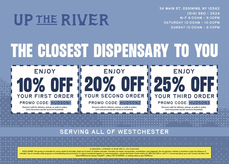 Westchester dispensary EDDM with tiered 10-20-25% off coupon codes