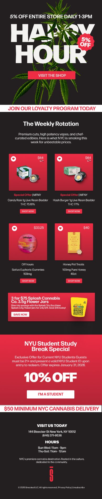 Smacked Village Happy Hour cannabis email campaign